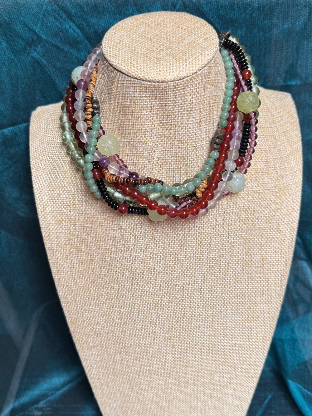 RJ Graziano Vintage Multi Strand Boho Necklace Semiprecious and Glass beads